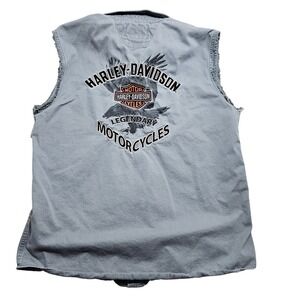 Harley-Davidson Mens Sleeveless Button Down Shirt Blue Gray Eagle Graphic Large